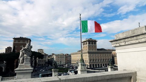 italy flag seen from the Altar of the Fatherland (Altare della Patria), Rome, Italy, 240fps
