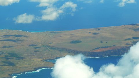 Aerial view of Volcano Rano Raraku on Easter Island (Rapa Nui) in Chile