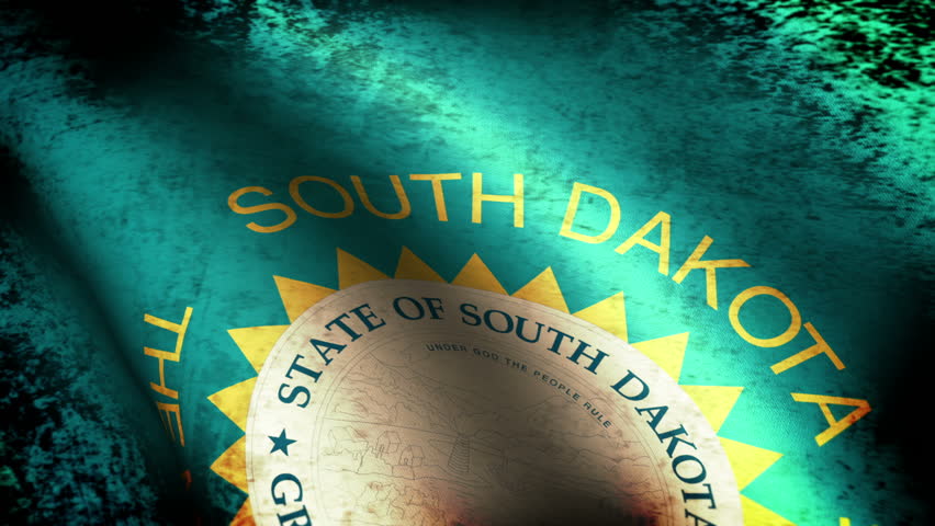 South Dakota State Flag Waving, grunge look