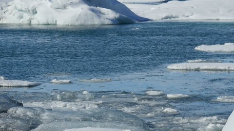 Icebergs moving in the Glacier Lagoon JÃ¶kulsarlon in Iceland