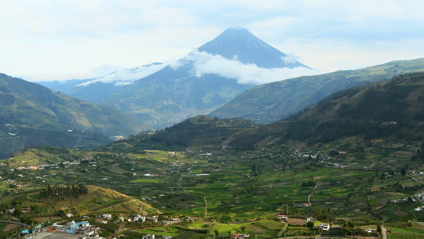 Time lapse over Valle Hermosa with Tungurahua volcano in the