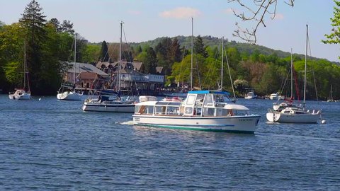 Fell Foot, Lake Windermere, Cumbria, UK. May 9th 2016. Passenger boat leaving Fell Foot for a sail up Lake Windermere
