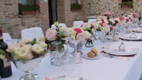 Pan View Luxury Restaurant Table Setted Stock Footage Video (100% ...