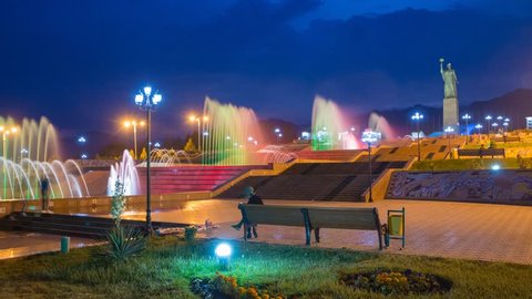 Khudzhand - April 2016: Park near the monument to Somoni at night