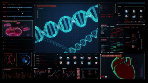 heredity.Human DNA, Futuristic medical application. Digital user interface.
