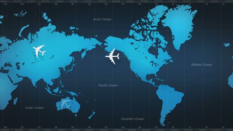 Airplane around world map.tour.1