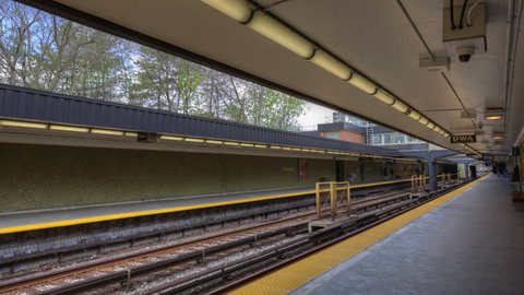 TORONTO, ONTARIO/ CANADA- MAY 16, 2016: 4K Rosedale Station [Toronto] There are currently 4 subway lines with the first opening in 1954. About 2.75 passengers a day use the Toronto Transit System
