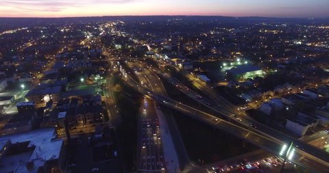 Newark New Jersey East Orange Night Time Aerial Of Homes