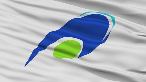 Tsu Capital City Flag, Mie Prefecture of Japan, Close Up Realistic 3D Animation, Slow Motion, Seamless Loop - 10 Seconds Long