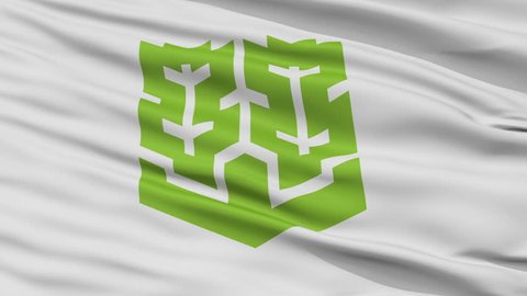 Matsuyama Capital City Flag, Ehime Prefecture of Japan, Close Up Realistic 3D Animation, Slow Motion, Seamless Loop - 10 Seconds Long