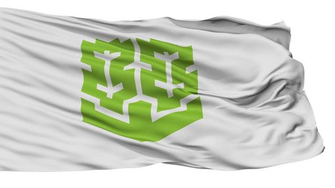 Matsuyama Capital City Flag, Ehime Prefecture of Japan, Isolated Realistic 3D Animation, Slow Motion, Seamless Loop - 10 Seconds Long