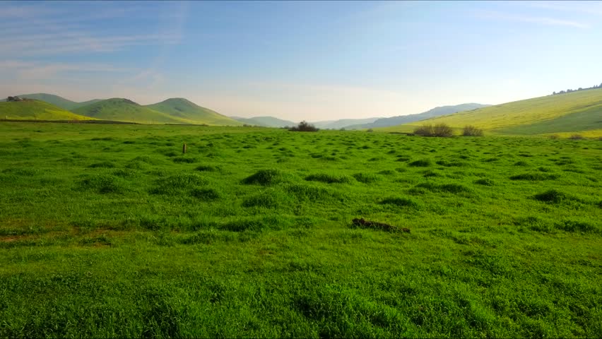 Country Farm Morning Light Epic Aerial Wide  in the mountains Green Grass