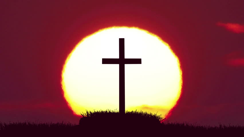 5 in 1 video! The cross on the background of sunrise. Real time capture