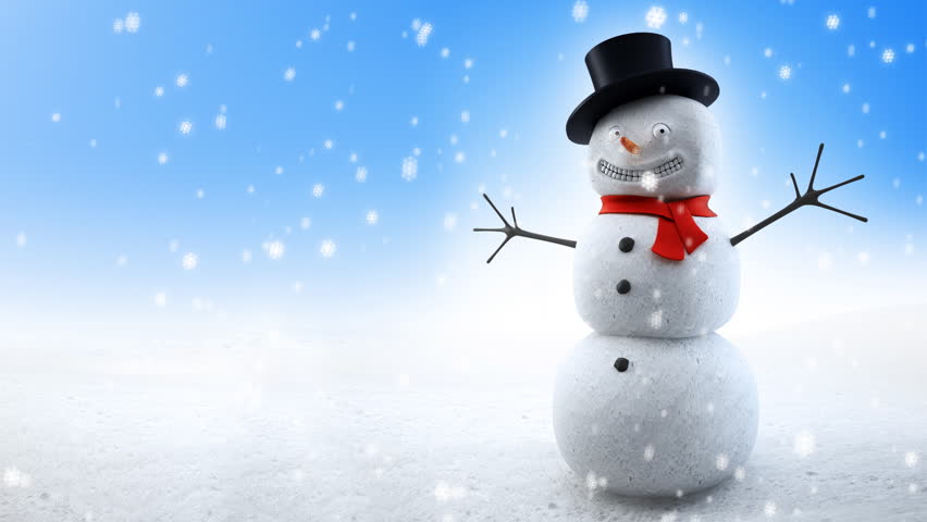Animated loop of a snowman standing in a winter landscape
