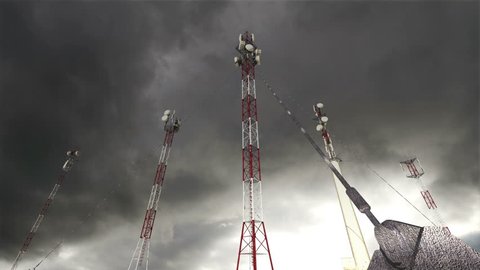 Communication Towers Clouds Timelapse Realistic 3D render composited with real clouds timelapse