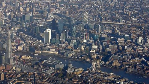 London cityscape aerial from airplane