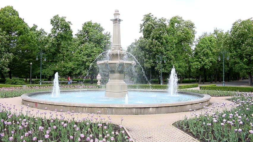 flowers and fountain park Eger Hungary