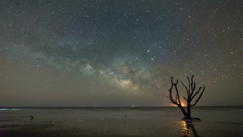 Botany Bay Beach Milky Way.  This 4k time lapse of the Milky Way was taken at Botany Bay Plantation in South Carolina.  No one is allowed there at night making this clip very rare to come across. 