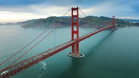 Aerial view of the Golden Gate Bridge in San Francisco. USA. Daylight. This bridge connects the San Francisco peninsula to Marin County. Shot on Red weapon 8K.