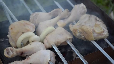 Skewers of chicken, grilled