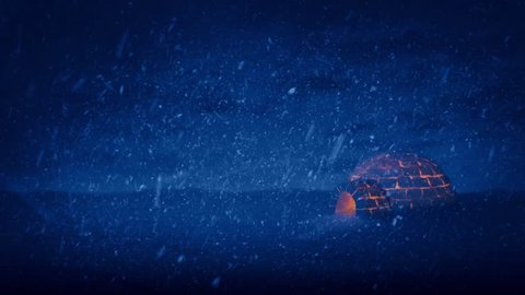 Igloo Lit Up On Stormy Night. With Sound