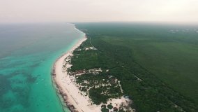 4K Aerial drone shot mexico tulum jungle beach