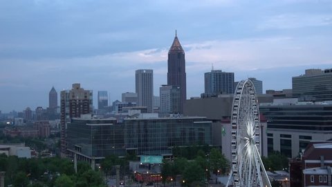 View over the city of Atlanta in the evening - aerial shot - ATLANTA / GEORGIA - APRIL 22, 2016