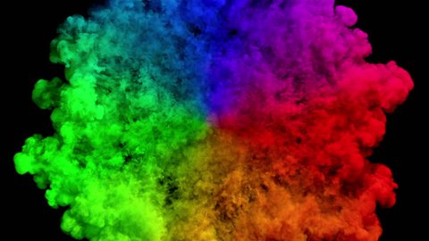 Colored smoke radial explosion on black (slow motion, with alpha matte, full hd)