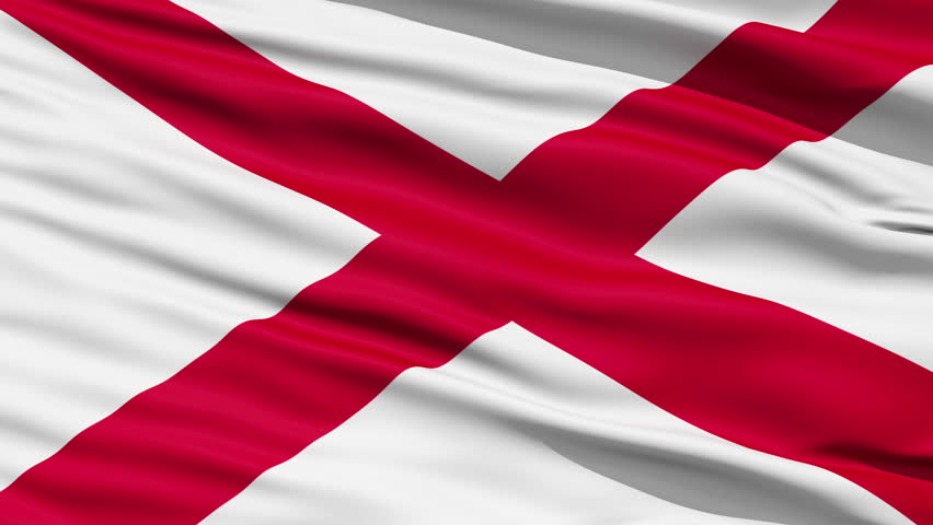 Waving Flag of The US State Of Alabama with the crimson cross of St Andrew.