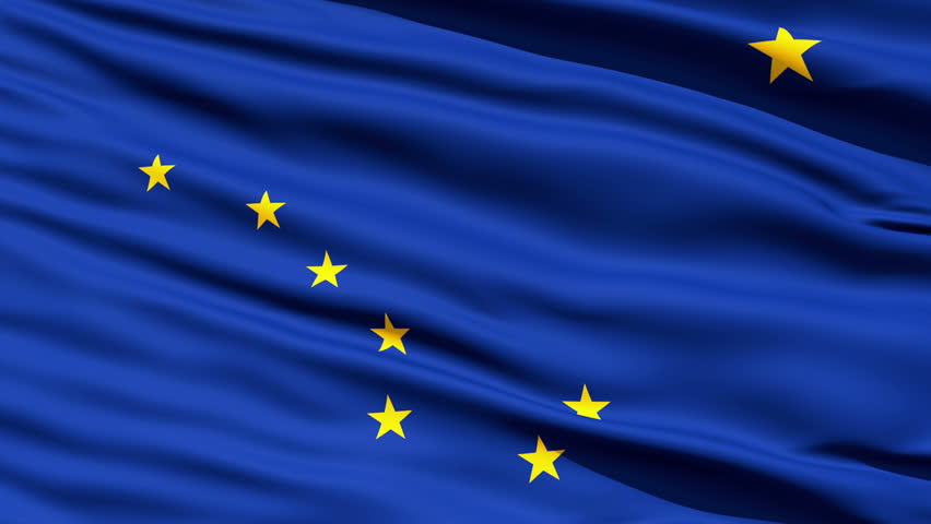 Waving Flag Of The US State Of Alaska with eight stars representing the Big