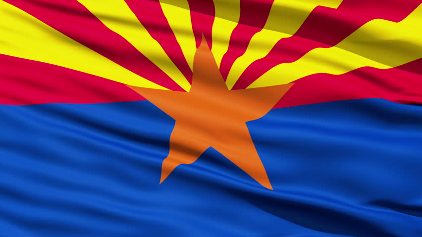 Waving Flag Of The US State of Arizona with a copper star representing the