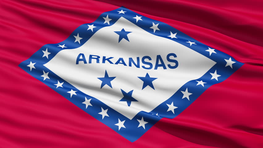 Waving Flag Of The US State Of Arkansas with a central diamond which depicted
