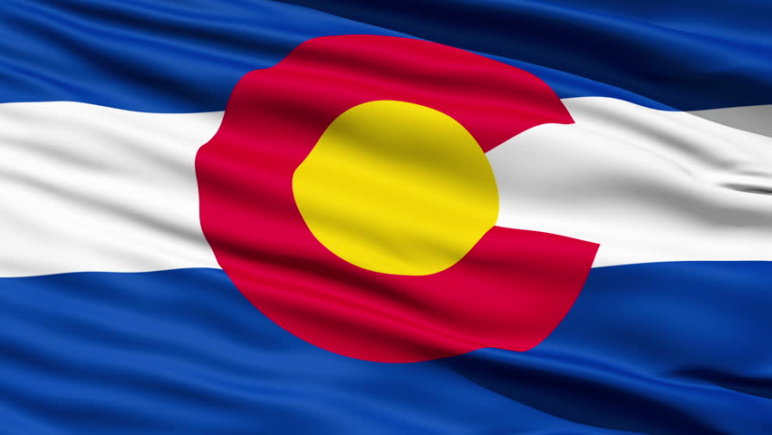 Waving Flag Of The US State Of Colorado with a stylised design depicting the red