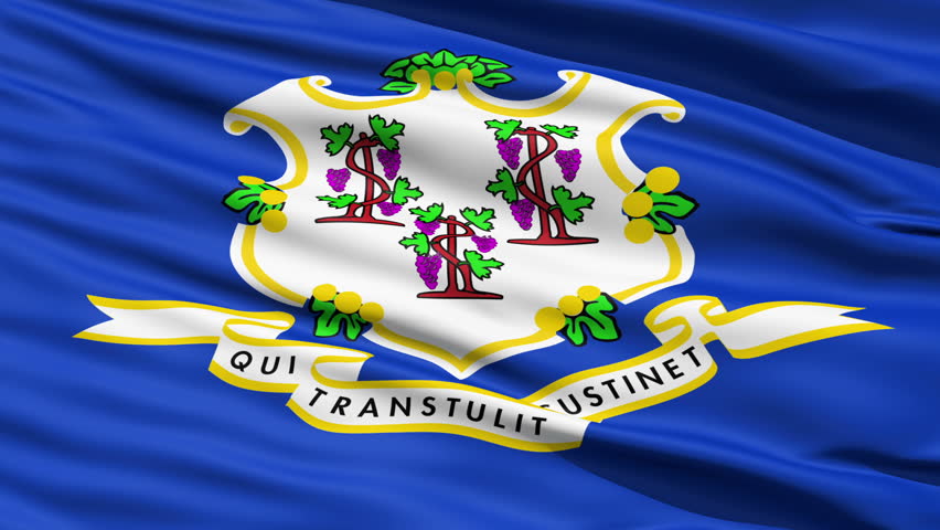 Waving Flag Of The State Of Conneticut with a white Baroque shield and three