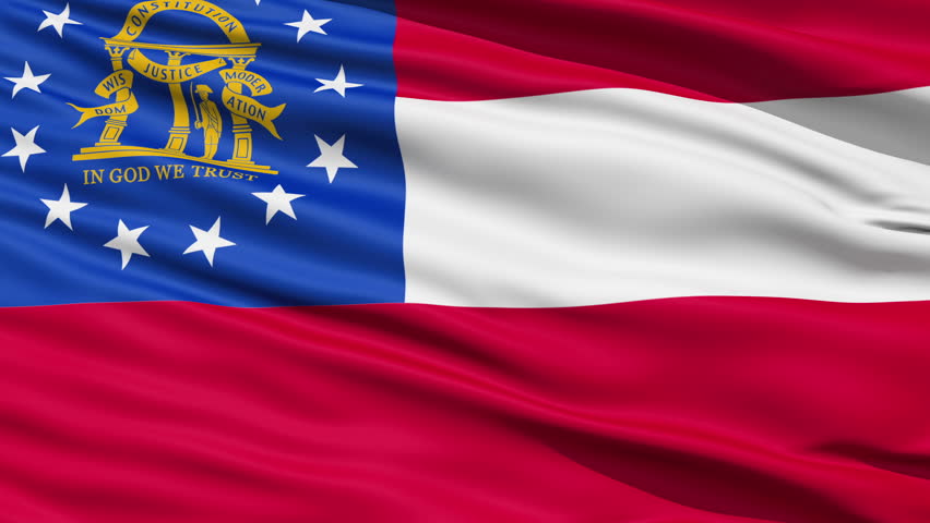 Waving Flag Of The US State of Georgia with the state coat of arms and a circle