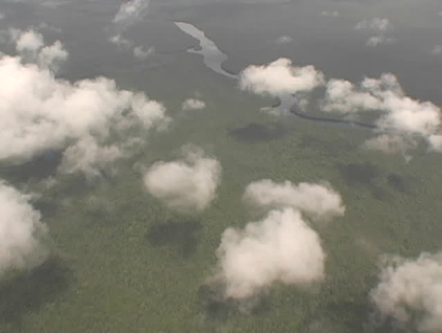 Beautiful clouds hanging low over the Venezuelan savanna from the air