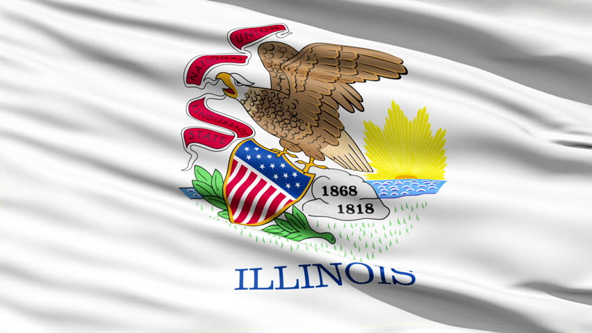 Waving Flag Of The US State of Illinois with the state seal depicting an eagle