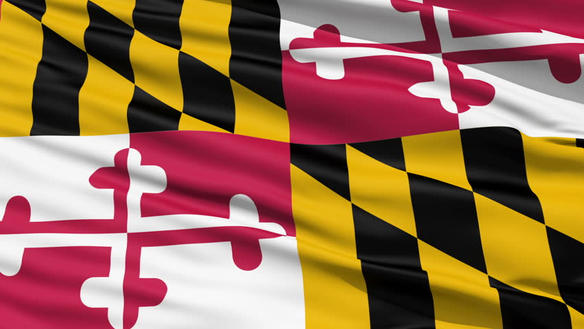 Waving Flag Of The US State of Maryland with the heraldic banner of George