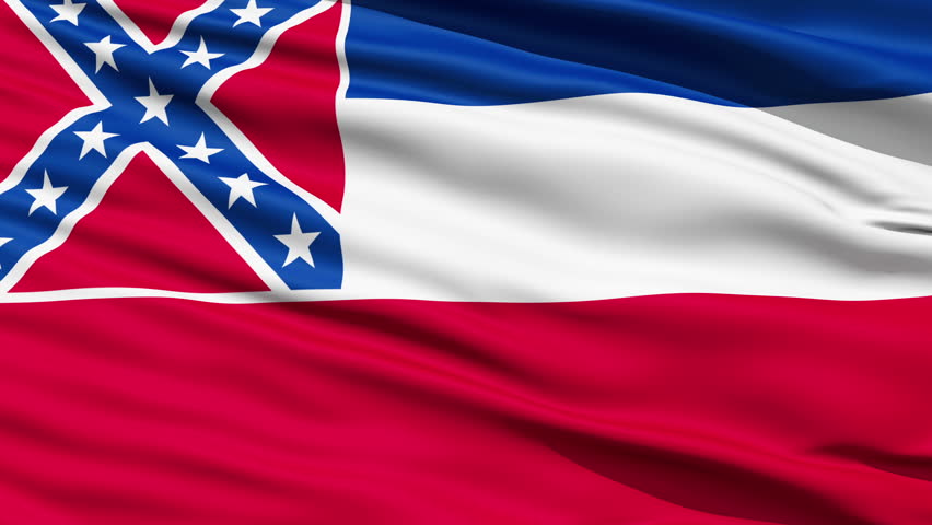 Waving Flag Of The US State of Mississippi which is the only state flag to
