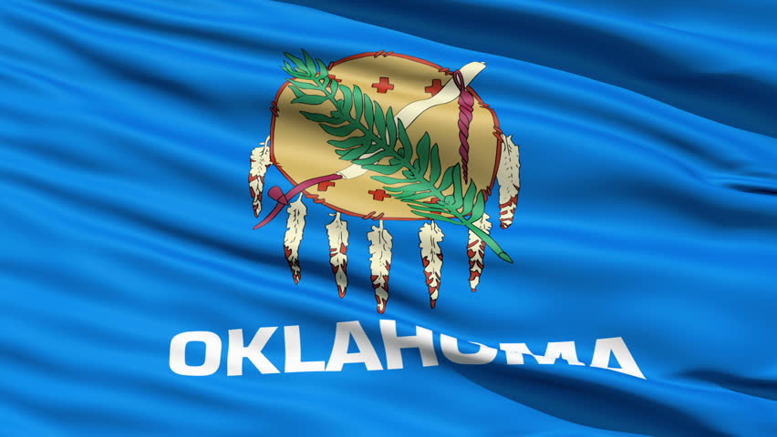 Waving Flag Of The US State of Oklahoma with a traditional Osage nation buffalo