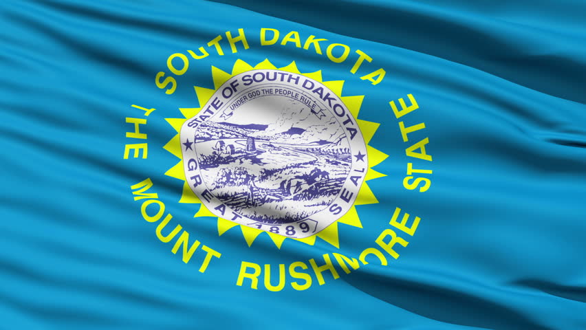 Waving Flag Of US State Of South Dakota with the official seal surrounded by