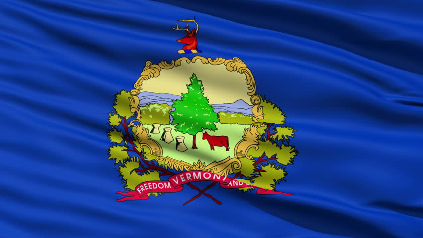 Waving Flag Of The State Of Vermont, America, with the states official coat of