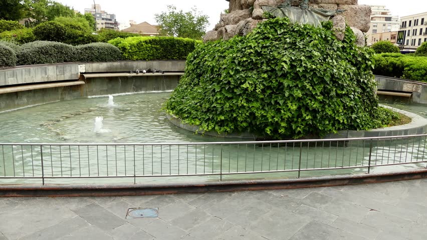 PALMA, SPAIN - APRIL 22 2016: 4k Plaza de Espana with a monument to King Jaume III in Palma de Mallorca, Balearic Islands in Spain.