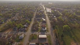 Moving aerial footage above suburbs in Raleigh, NC.  Early in the morning on March 24th, 2016.
