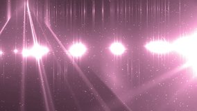 Floodlights Disco Pink Background. Disco spectrum lights concert pink spot bulb. Flood lights disco background with rays. Seamless loop.