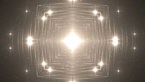 VJ Fractal gold kaleidoscopic background. Background gold motion with fractal design. Disco spectrum lights concert spot bulb. Light Tunnel.