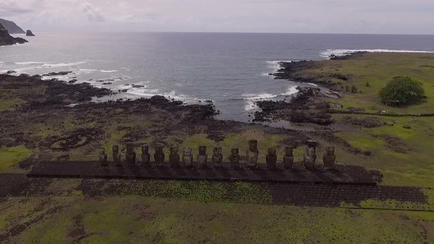 15 Moai and Sleeping Moai at Ahu Tongariki, Easter Island, Chile