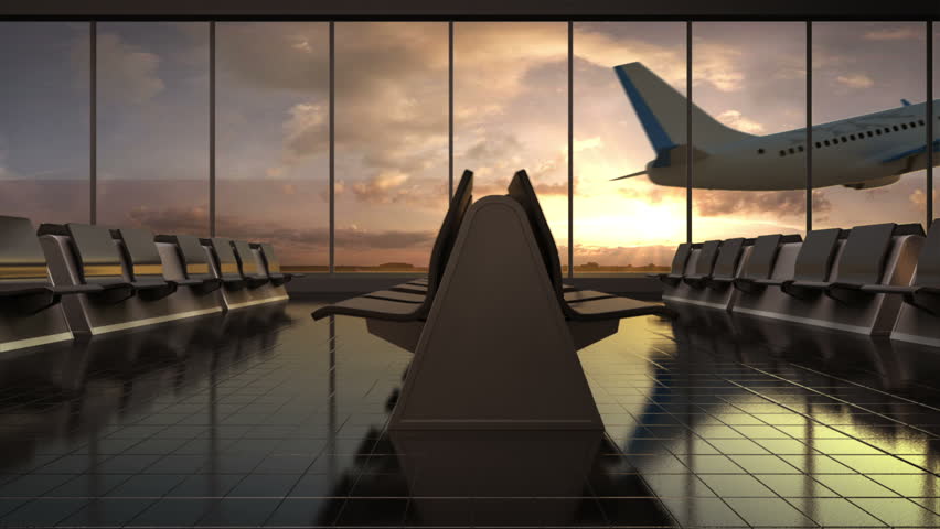 Departure airplane in flight waiting hall. sunset. moving camera. | Shutterstock HD Video #16825564