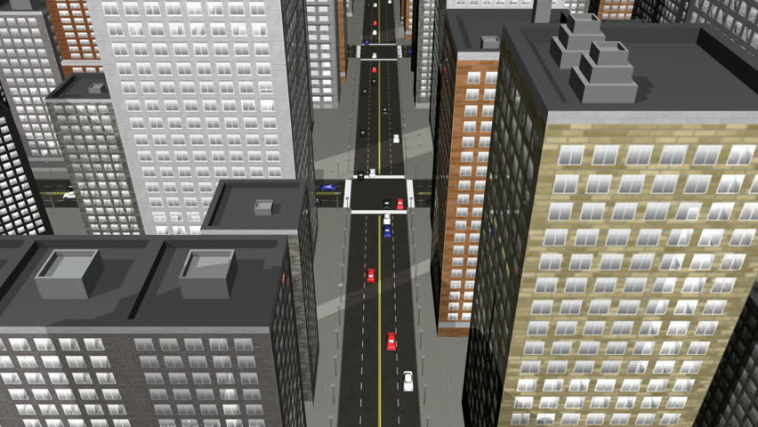 3D City fly-through in reverse. 