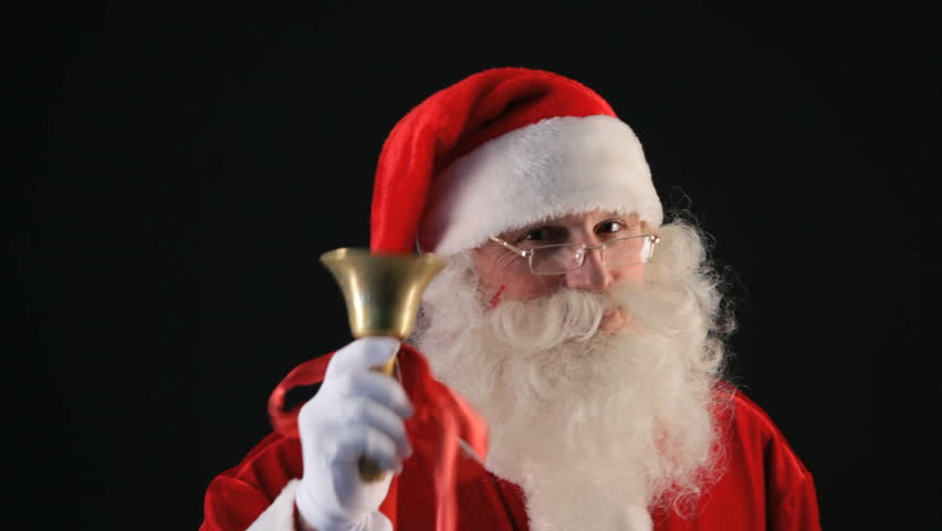 Santa Claus Ringing Golden Bell Red